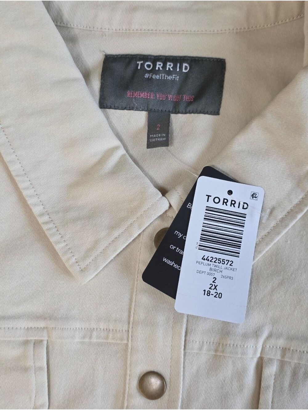 Torrid Birch Peplum Twill Jacket 2X Cream Stretch Utility NWT - Picture 10 of 12